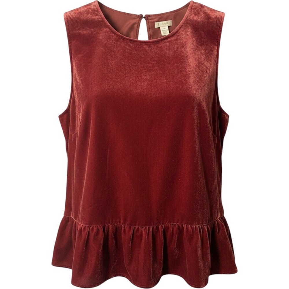J.Crew Velvet Ruffle Peplum Sleeveless Top Burgundy Size 4